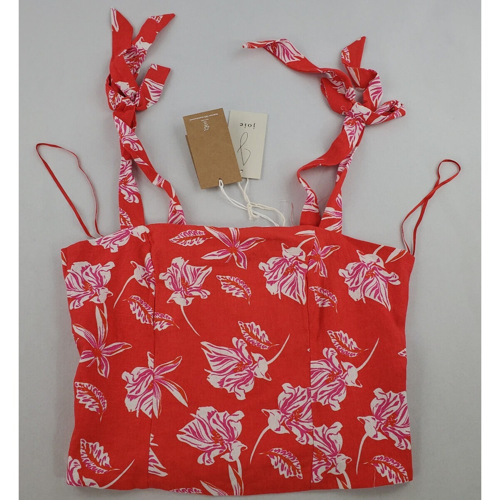 JOIE women top shirt blouse 0749771 red linen white floral sz 6 $148